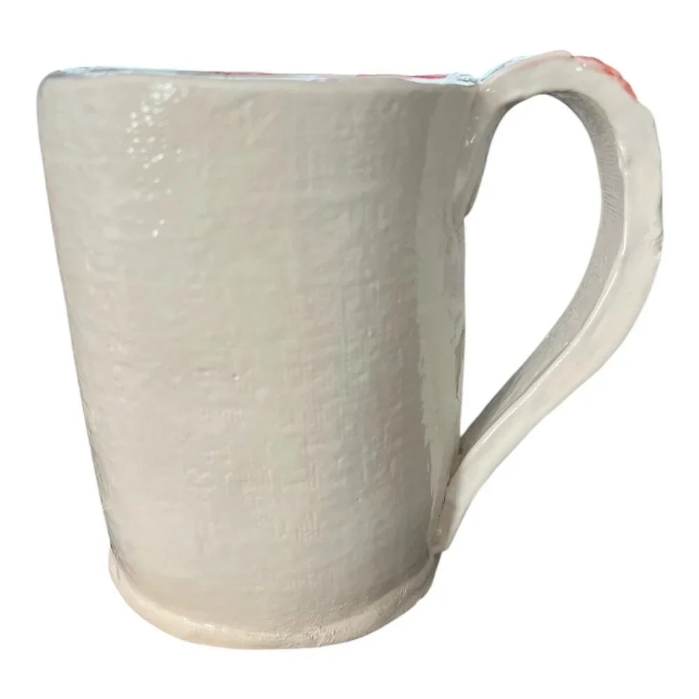 Vintage Y2K Handmade Studio Pottery Dragon Mug Red Interior Artisan Ceramic Cup